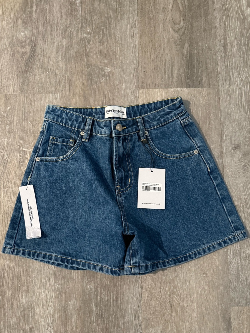 Princess Polly Dark Blue High-Rise Denim Shorts